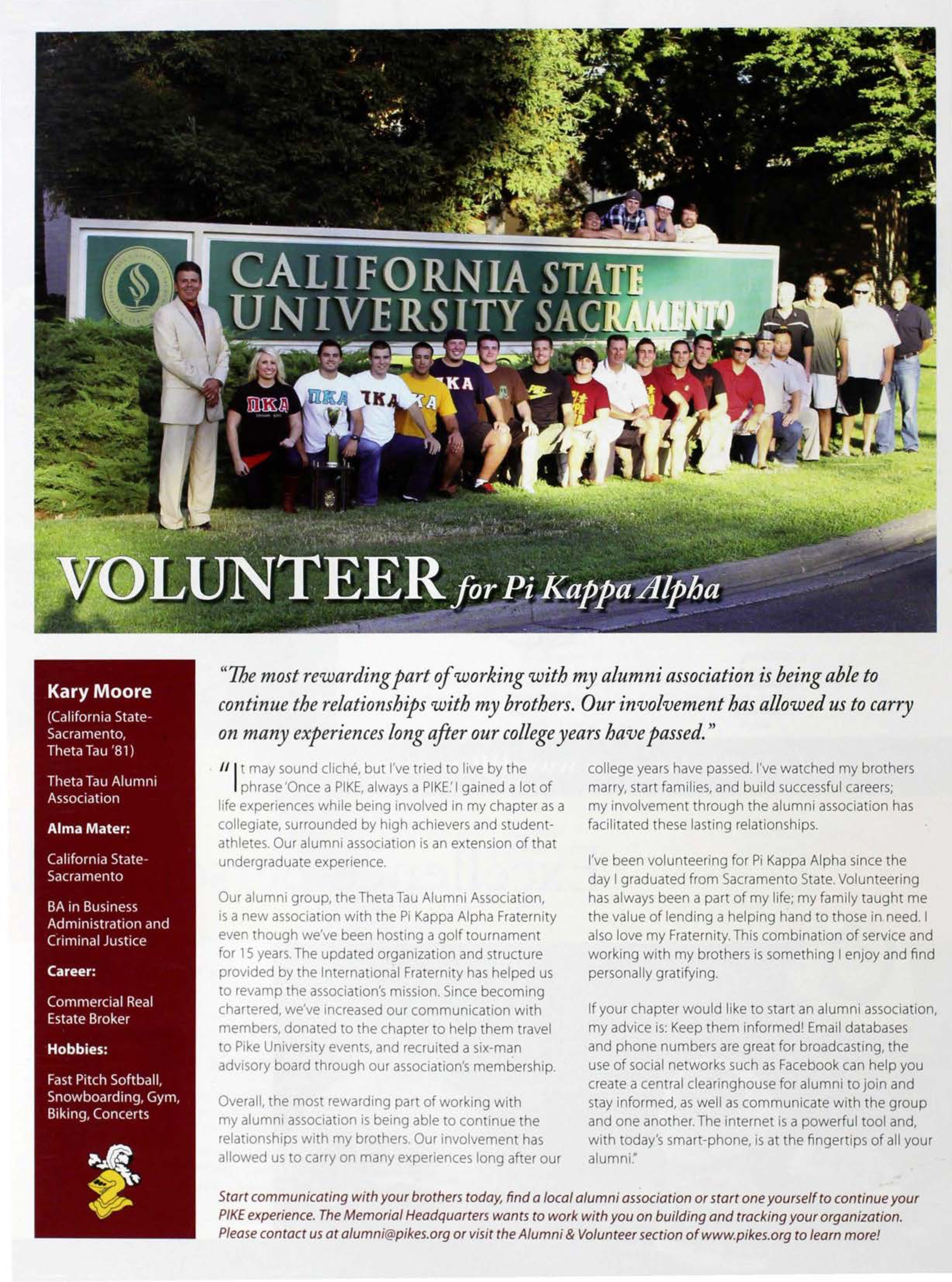 Volunteer for Pi Kappa Alpha, Autumn 2010